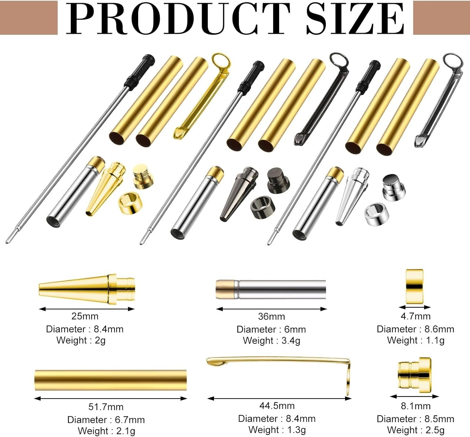 DIY Wood Turning Pen Kit - 30 Pcs in Black, Silver, Gold for Personalized Gifts