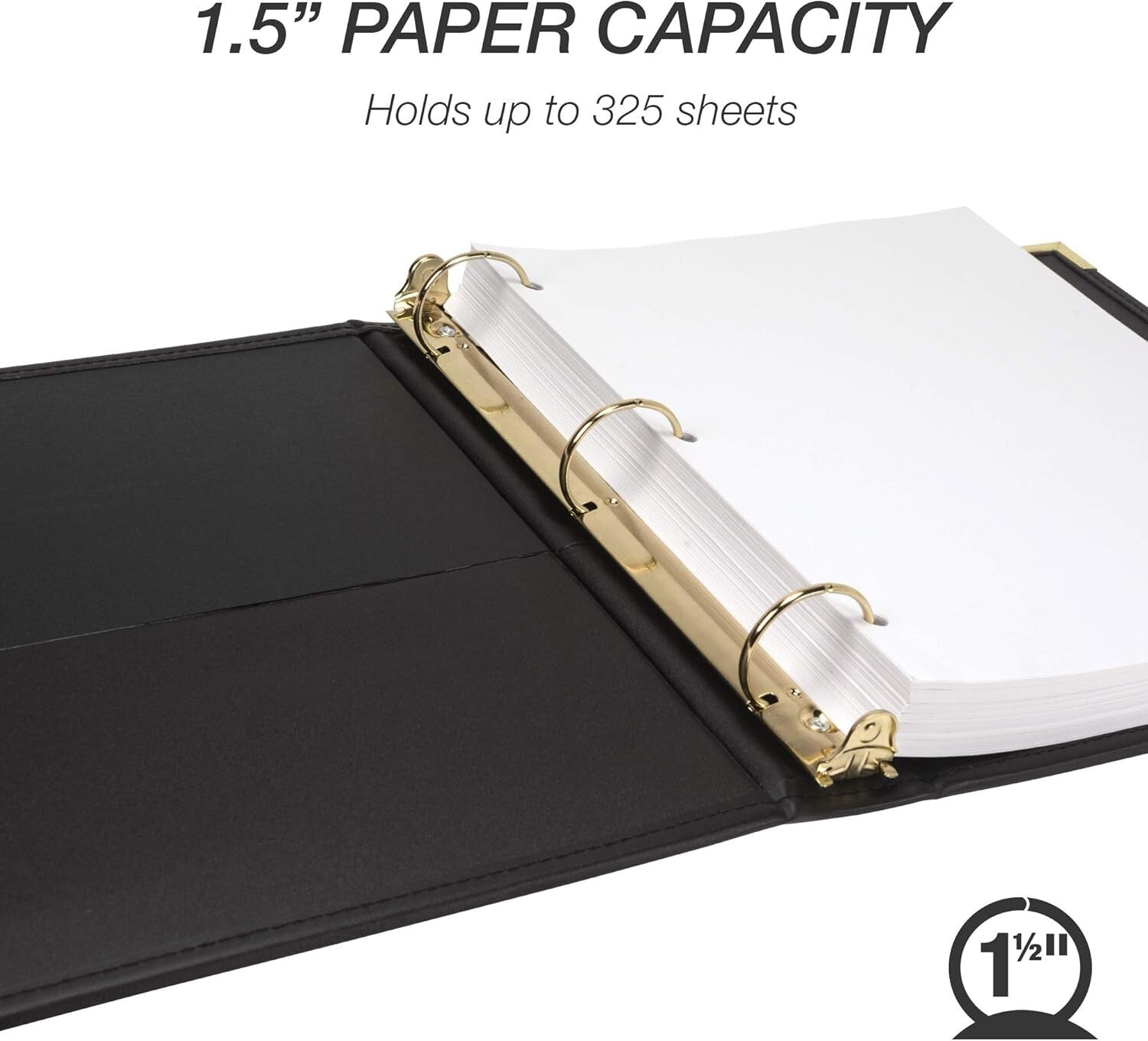 Classic Black Presentation Binder with Brass Round Rings - Holds 325 Sheets
