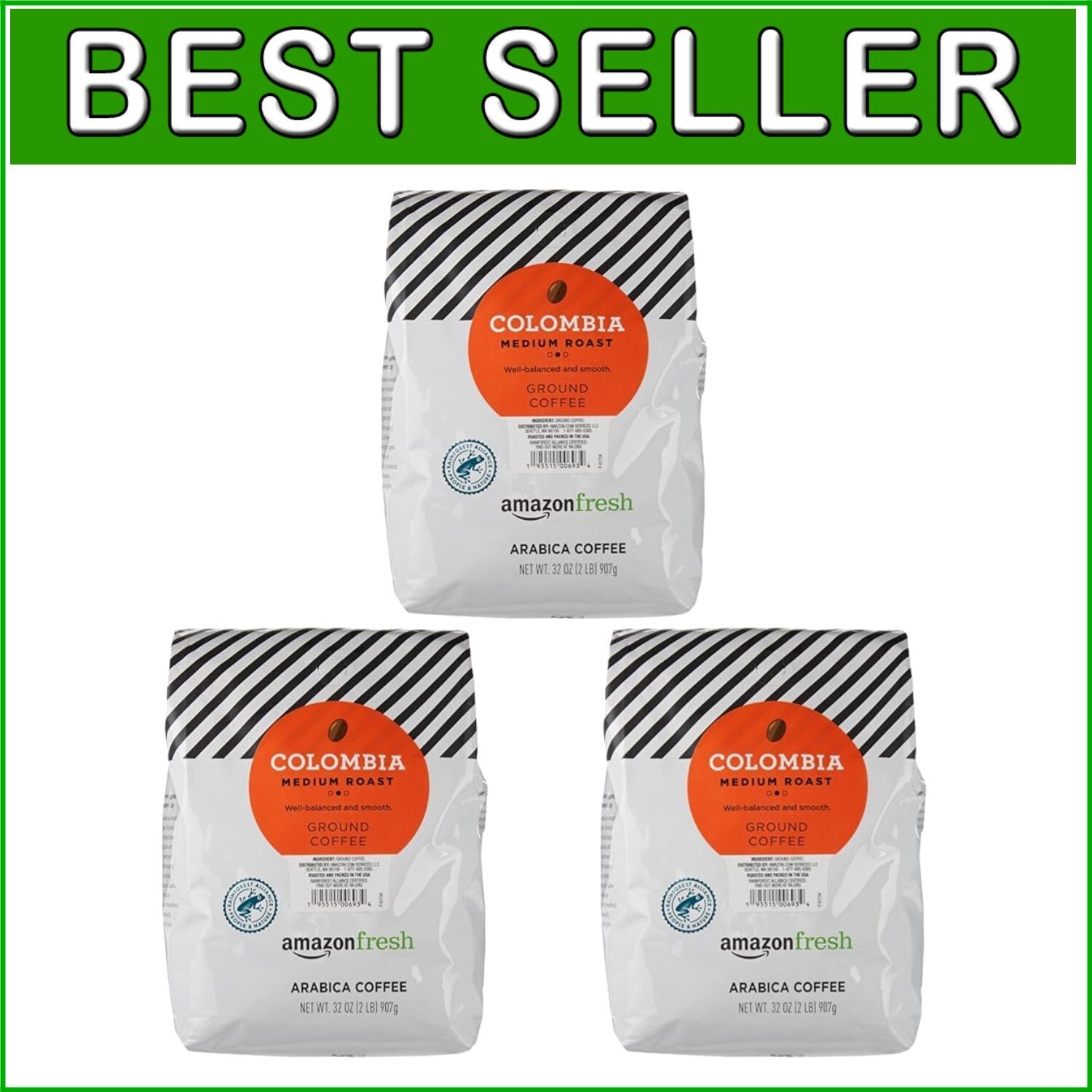 100% Arabica Medium Roast Ground Coffee - 32 Oz Pack of 3, Balanced & Smooth