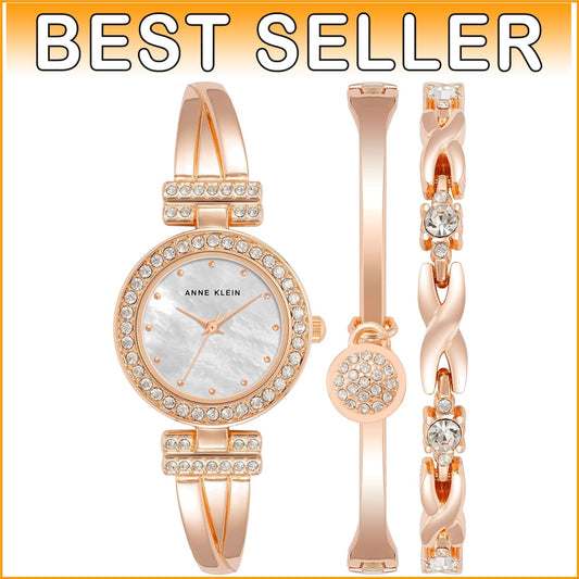 Women’s Adjustable Crystal Bangle Watch & Two Bracelets Set – Chic and Stylish