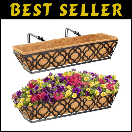 Elegant 24" Planter Boxes with Quatrefoil Design and Coconut Liner - 2 Piece Set