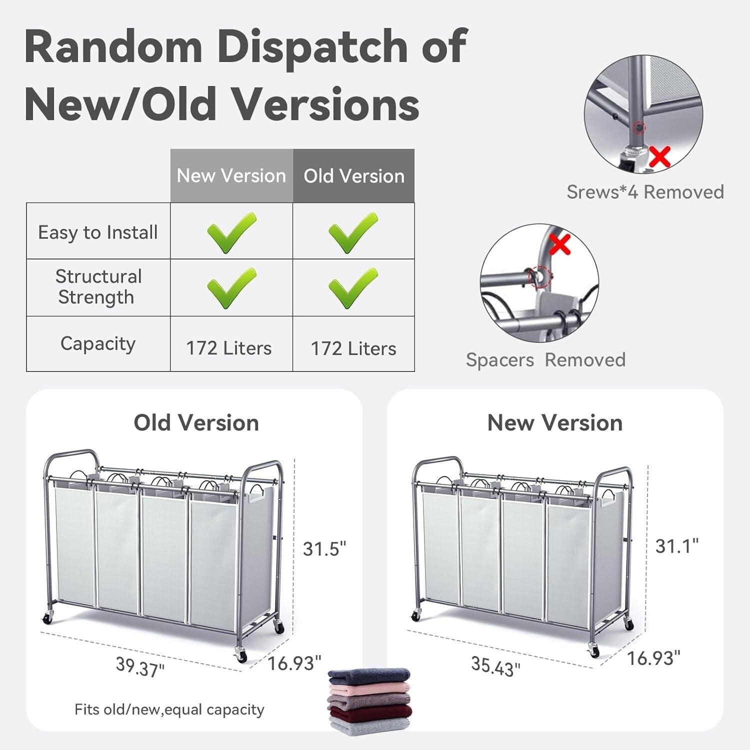 Durable Wheeled Laundry Basket Organizer for Sorting Clothes - 172L Capacity