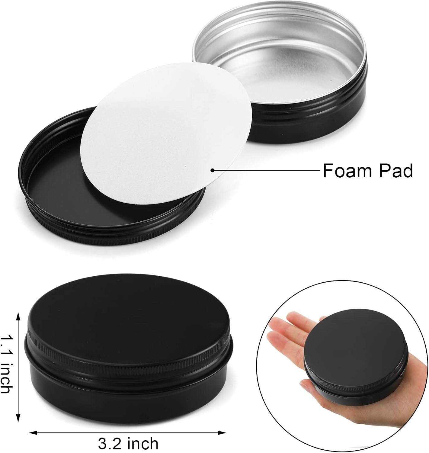 Compact Round 4 oz Matte Black Aluminum Tins - 48 Pack Storage for Crafts