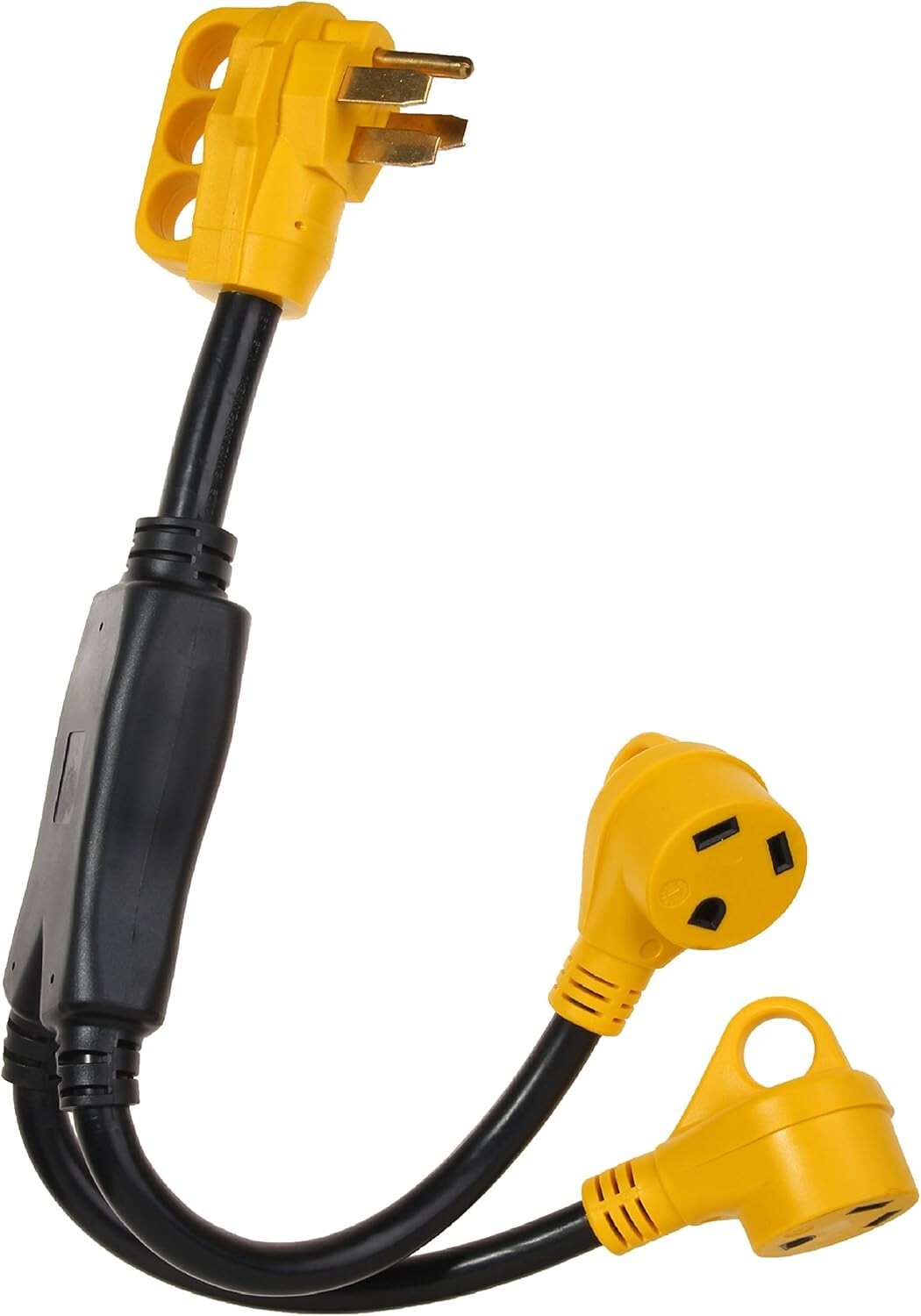 Durable 2.5ft RV Power Adapter: 50A Male to Twin 30A Female with Comfort Grip