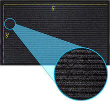 Load image into Gallery viewer, Versatile Striped Black Doormat, 3x5 Feet - Easy Clean, Indoor/Outdoor Combo