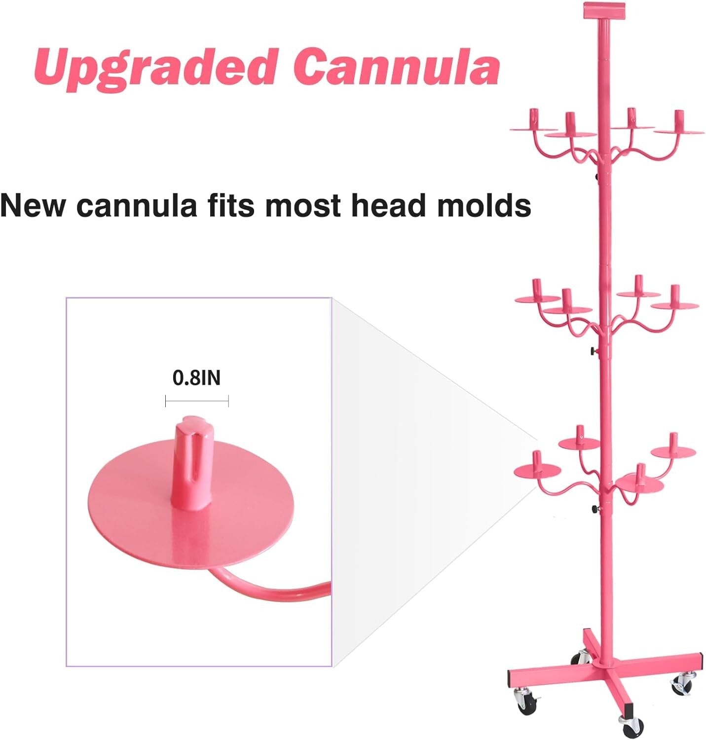 Carbon Steel Multi-Wig Holder - 12-Head Pink Styling Stand with Reinforced Base