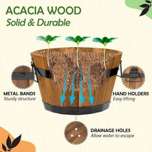 Load image into Gallery viewer, Set of 3 Durable Acacia Wood Flower Boxes with Ergonomic Handles &amp; Drainage