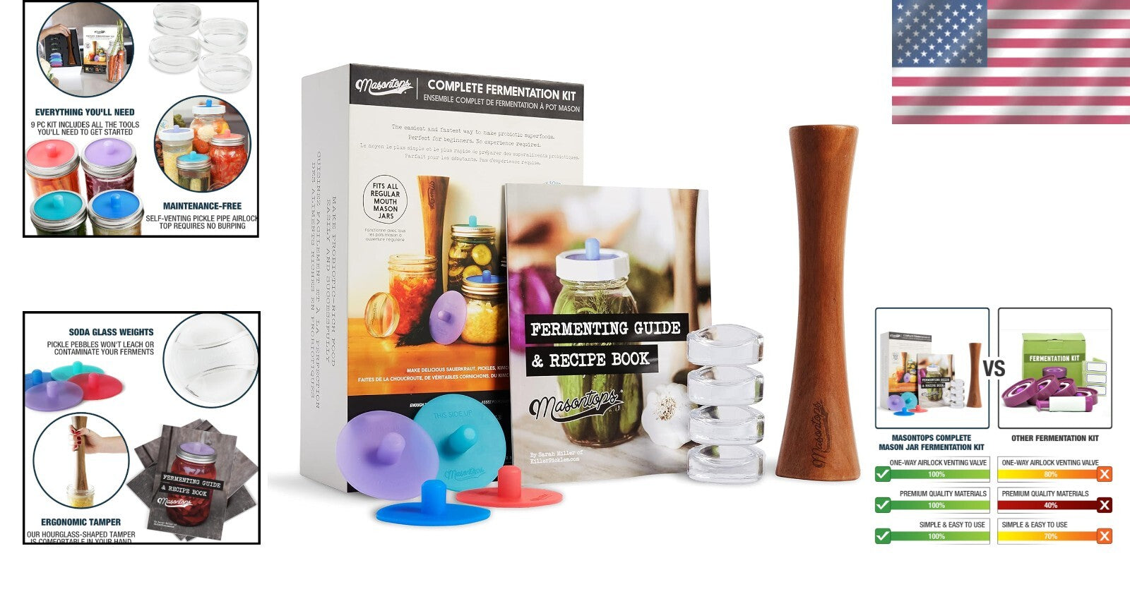 Durable 9-Piece Mason Jar Fermentation Kit - Make Sauerkraut & Kimchi Easily