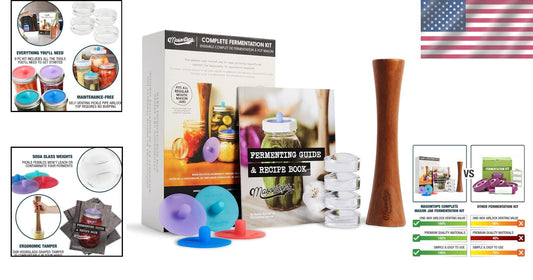 Durable 9-Piece Mason Jar Fermentation Kit - Make Sauerkraut & Kimchi Easily