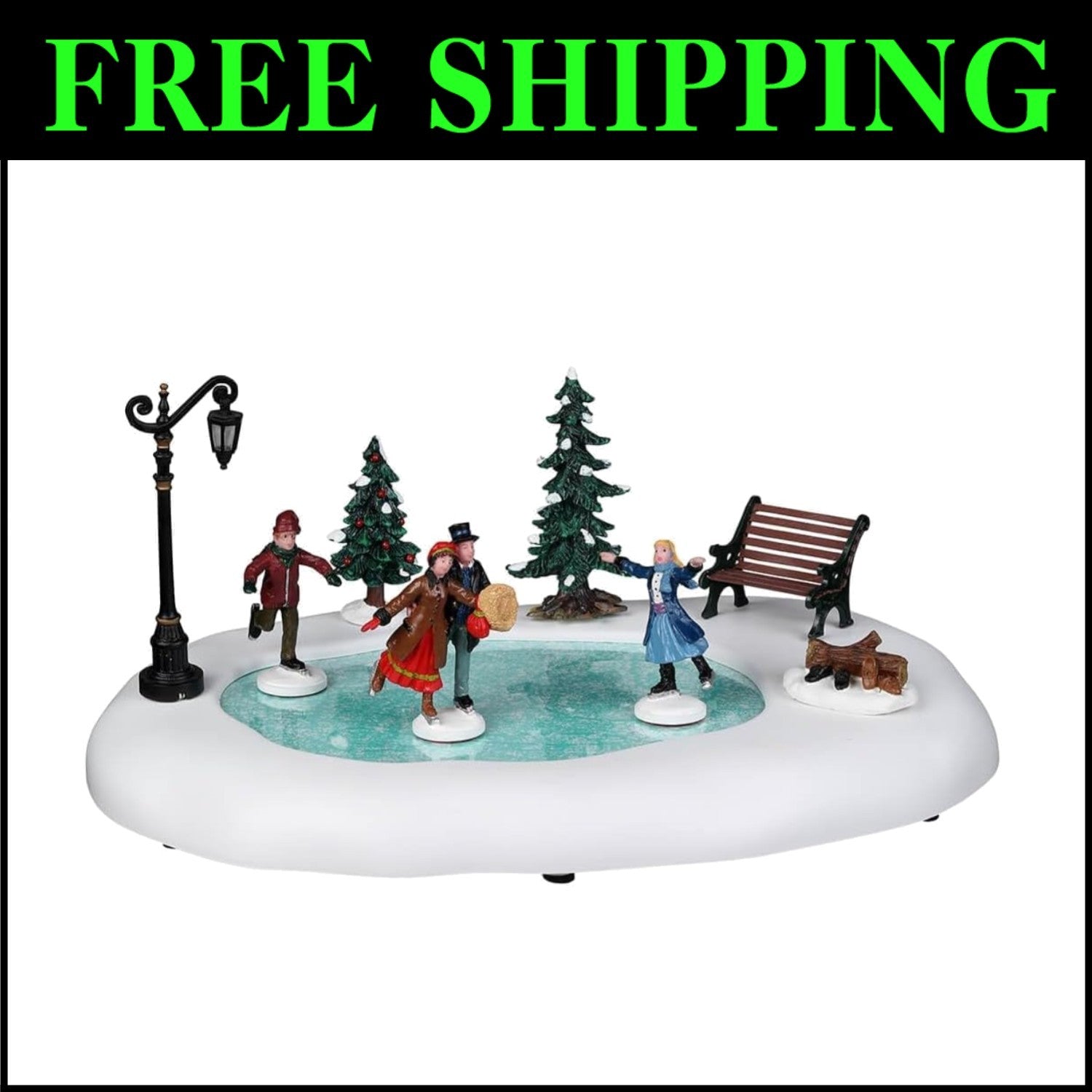 Battery-Operated Animated Winter Skating Village - Festive Tabletop Decor