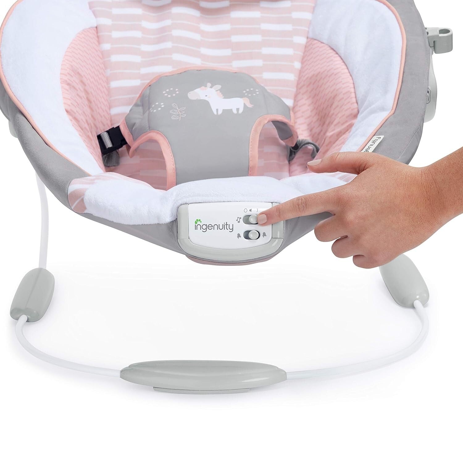 Soothing Pink Unicorn Baby Bouncer with Vibrations & 8 Melodies for Girls
