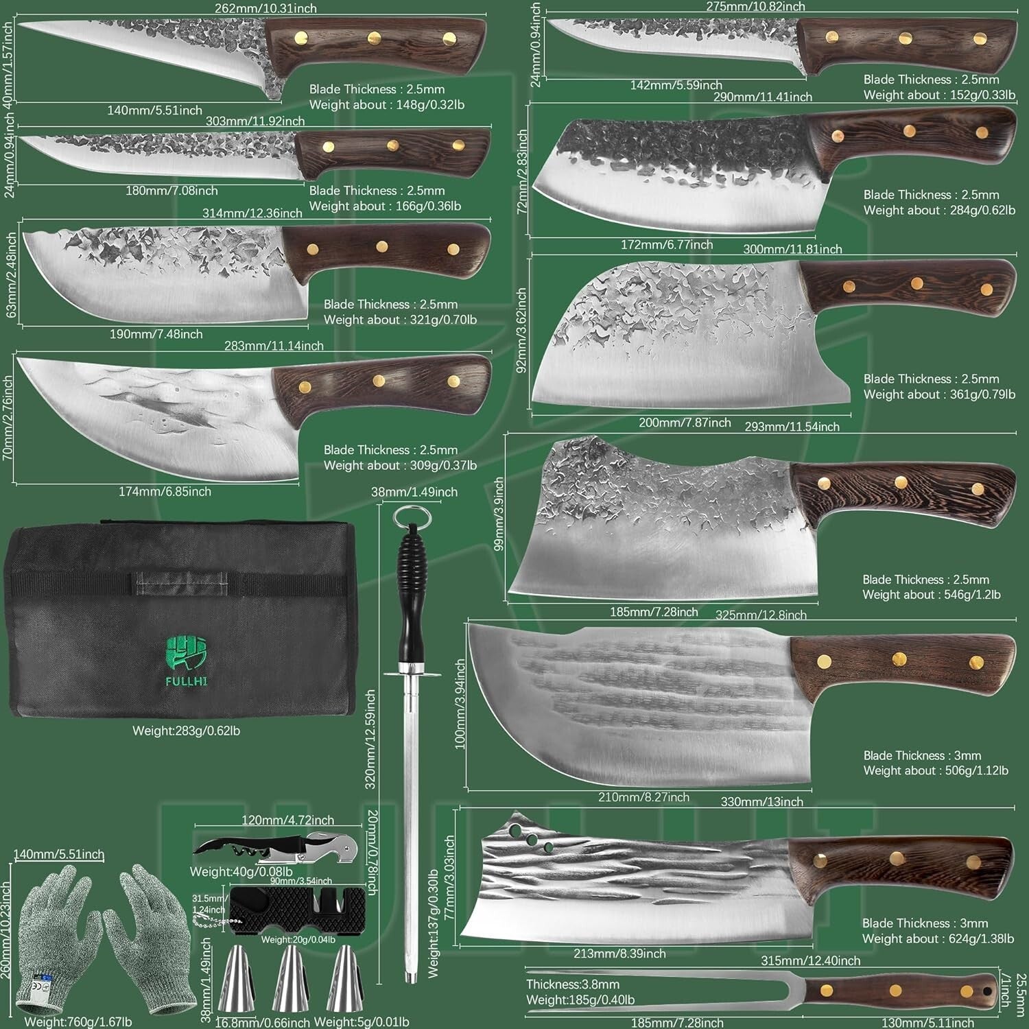 Ultimate 17-Piece Butcher Knife Set - Carbon Steel & Essential Tools Included