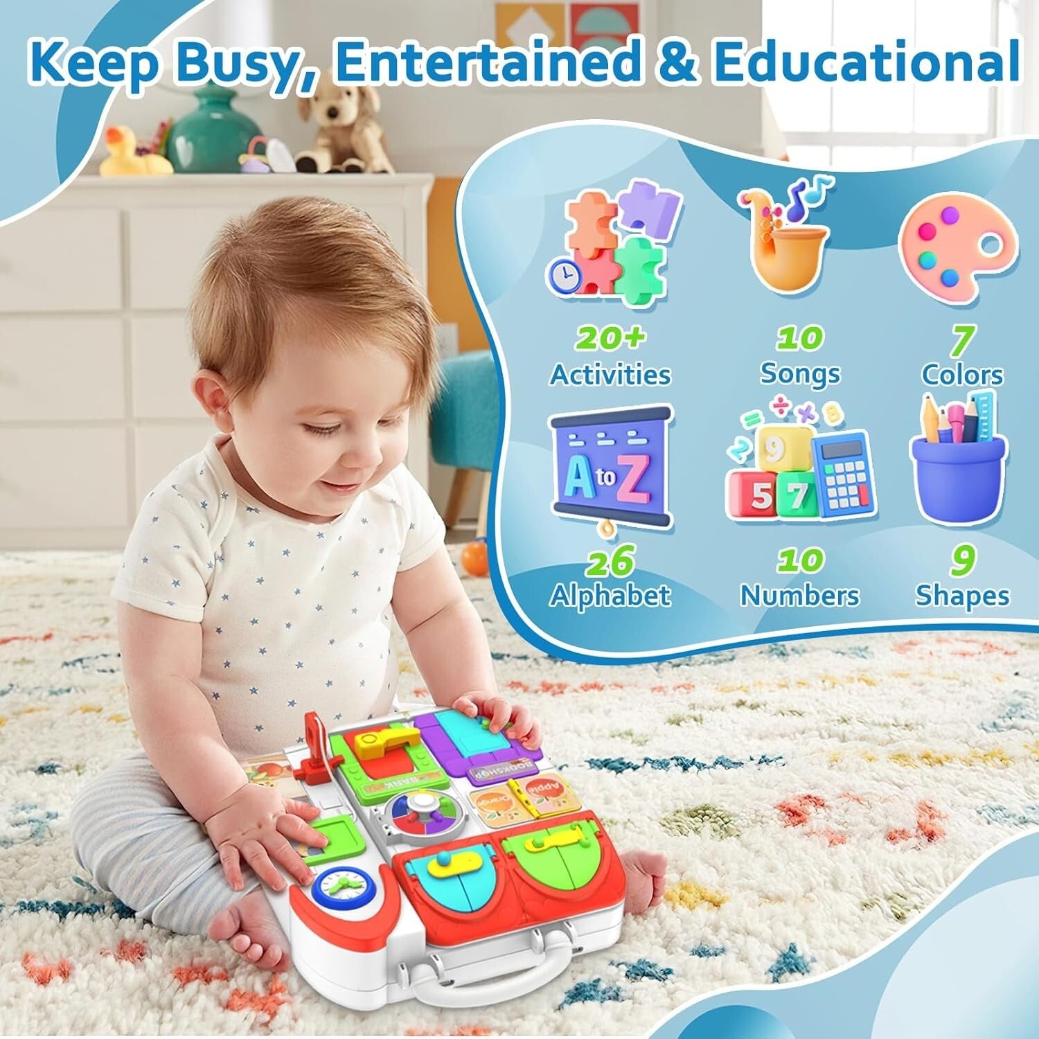 Engaging Musical Toy for Toddlers 1-3: Montessori Busy Board & Bilingual Fun