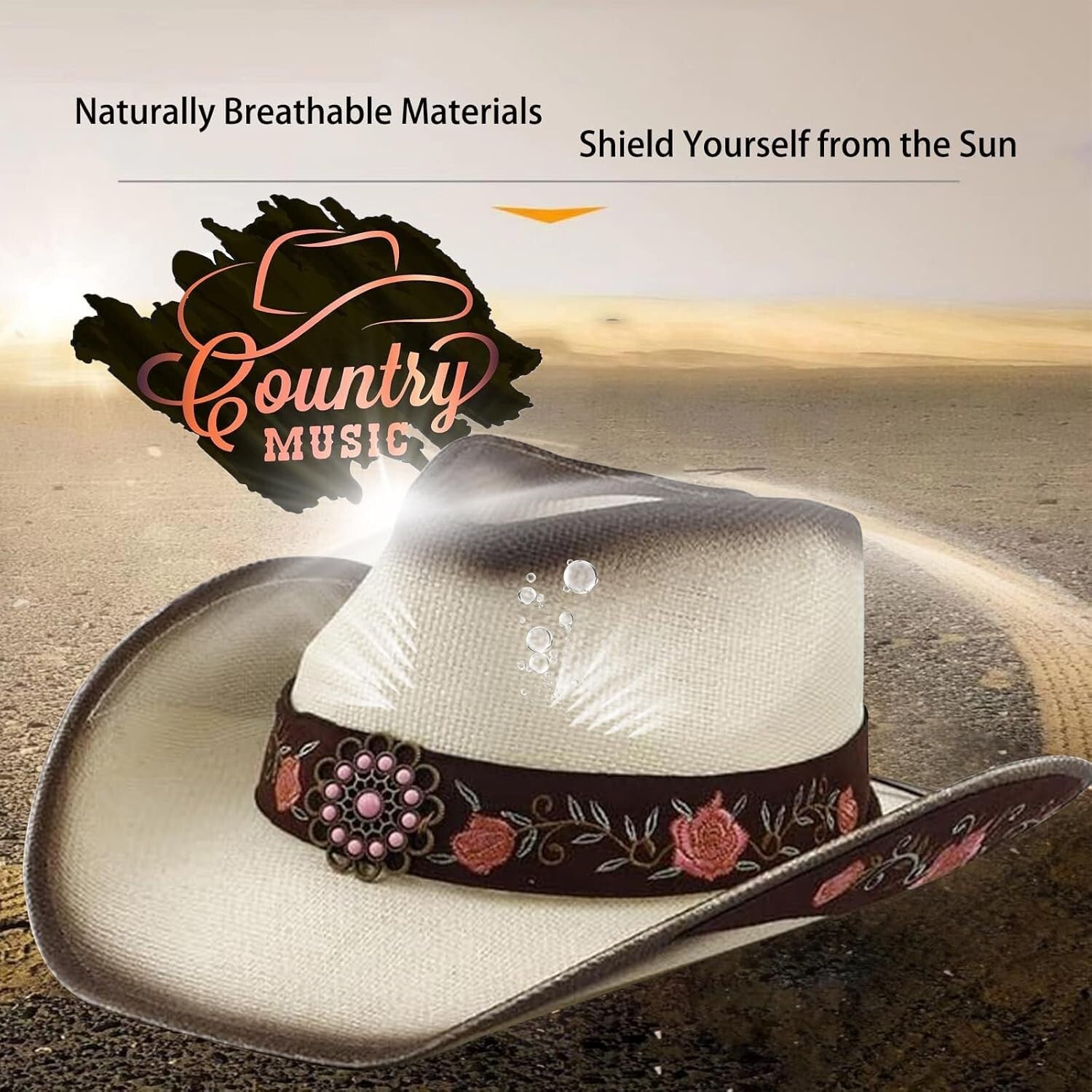 Handmade Peony Embroidered Straw Cowboy Hat for Women - Perfect for Festivals