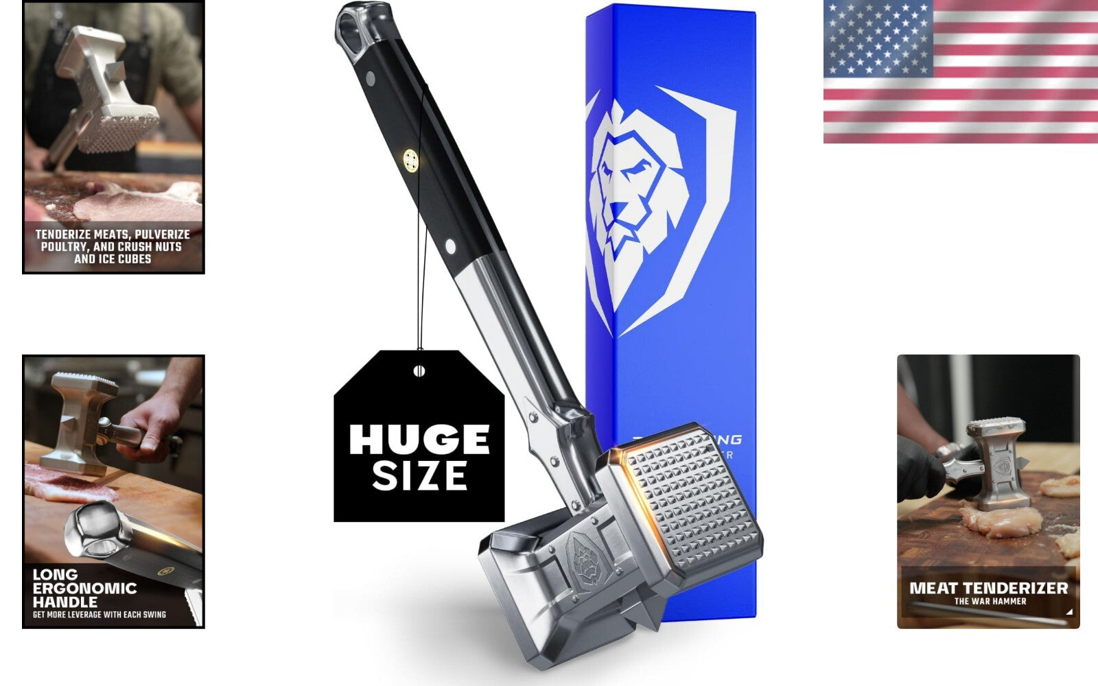 Extra-Large Meat Tenderizer with Dual-Sided Functionality - High-Carbon Steel