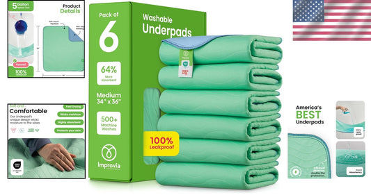 Maximum Absorbency Waterproof Incontinence Pads - Machine Washable Pack of 6