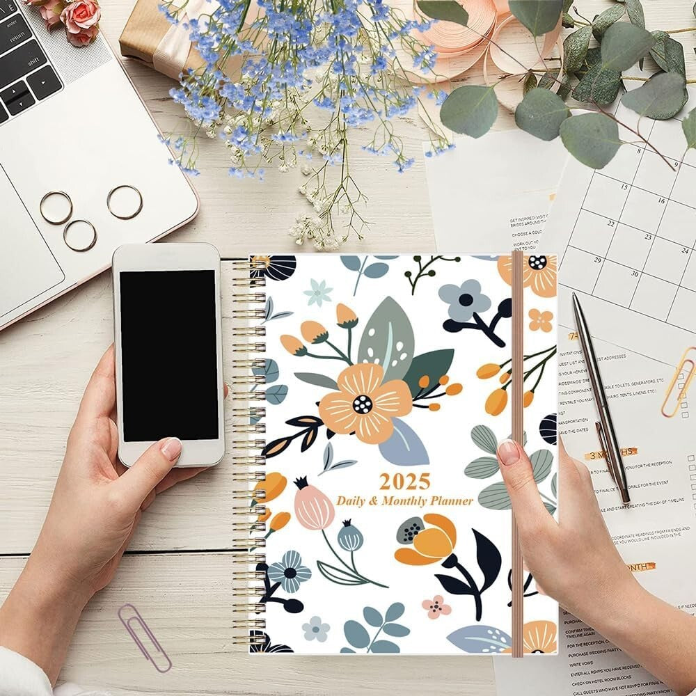 2025 Elegant Daily & Monthly Planner - One Page Per Day, 8.5"x11", Rose