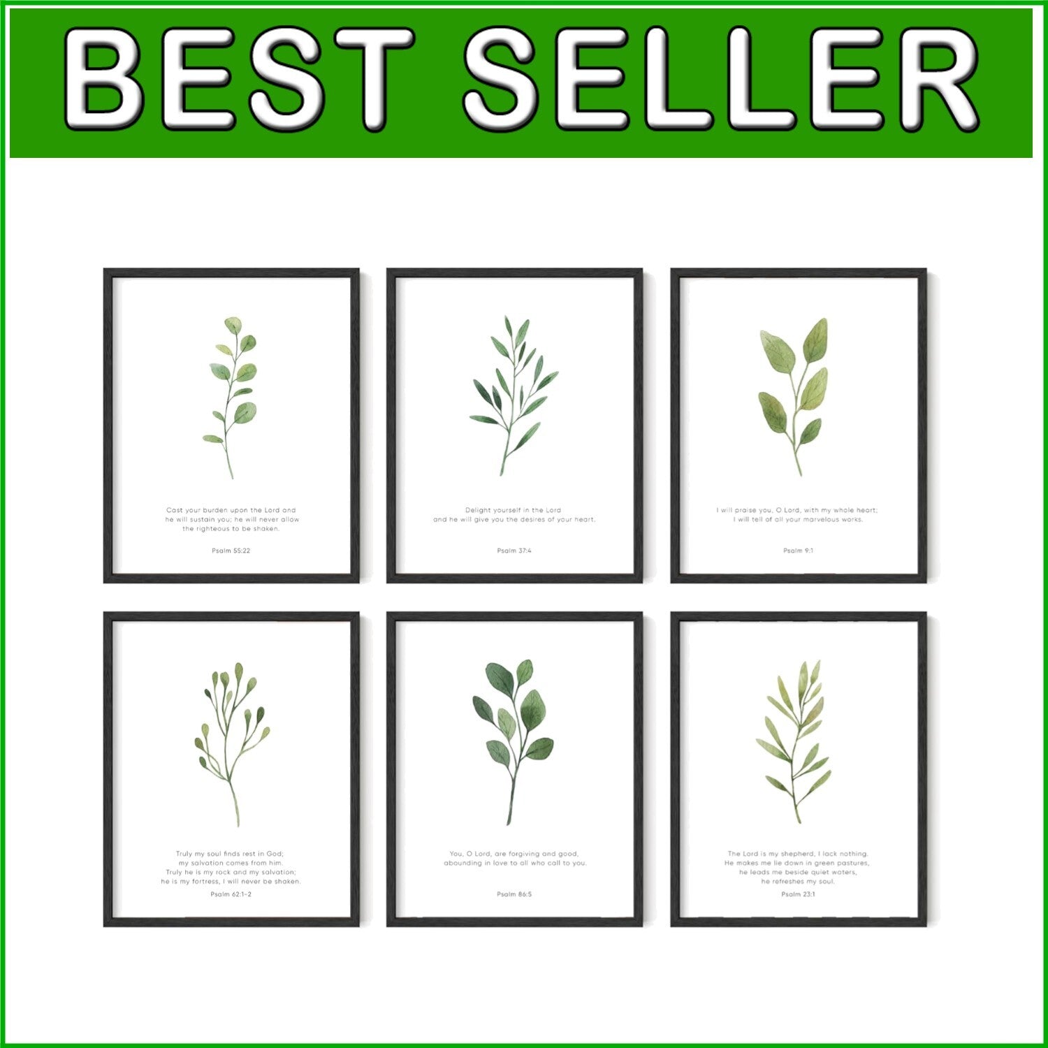 Inspirational Bible Verse Art Prints – 6-Piece Black Framed Decor for Home