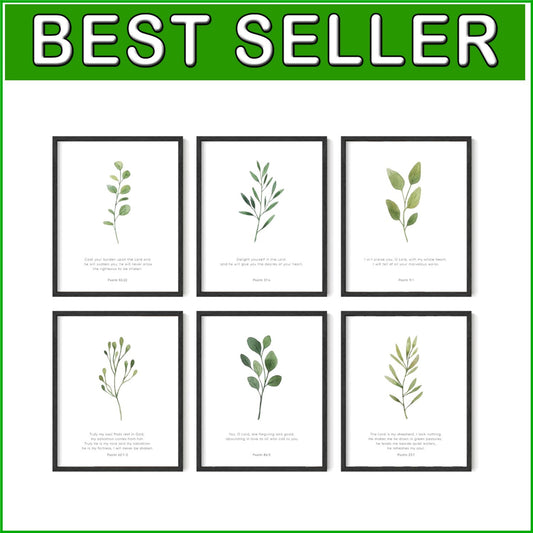 Inspirational Bible Verse Art Prints – 6-Piece Black Framed Decor for Home