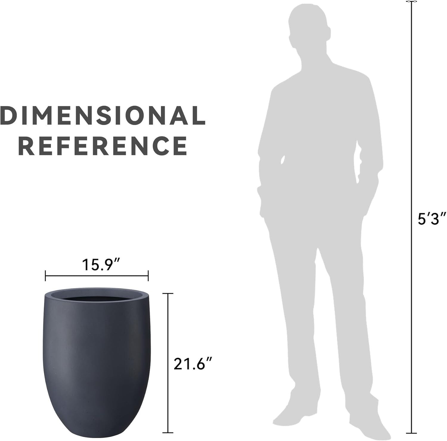 Elegant 21.7" H Dark Gray Concrete Planter - Perfect for Indoor & Outdoor Spaces