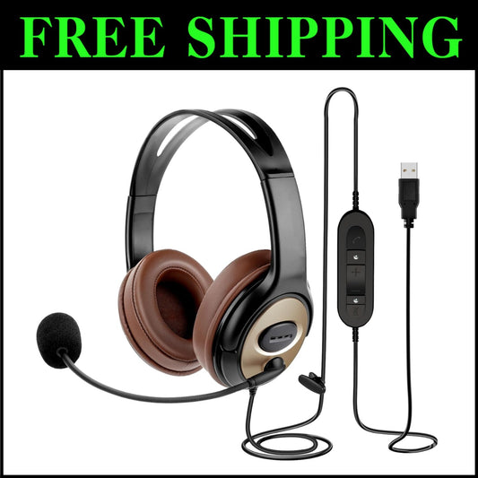 Luxurious Comfort Over-Ear USB Headset with Clear Sound and Mic for Remote Work