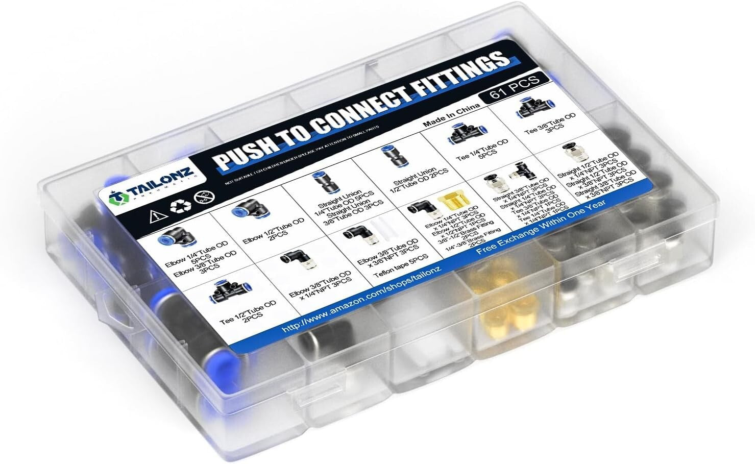 Durable Copper and Plastic Pneumatic Fittings - 66-Piece Set for Professionals