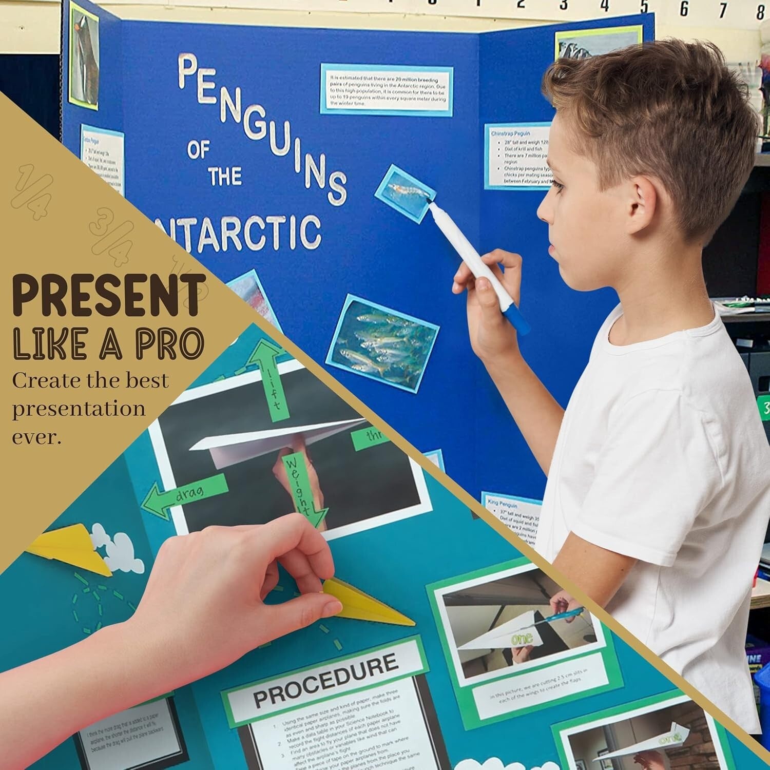 Premium White Tri-Fold Display Boards 36" x 48" - Lightweight & Portable