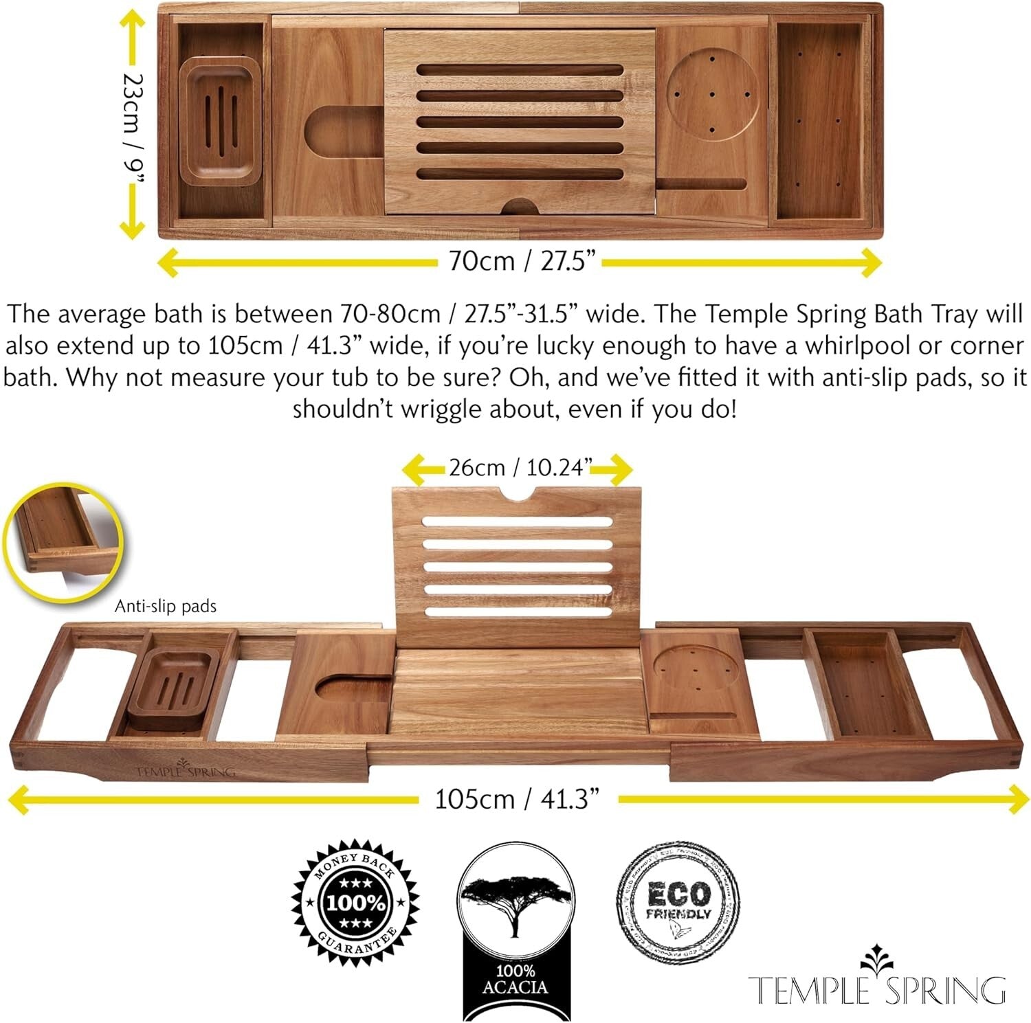 Elegant Wooden Bath Tray for Tub - Adjustable Acacia Spa Caddy & Accessories