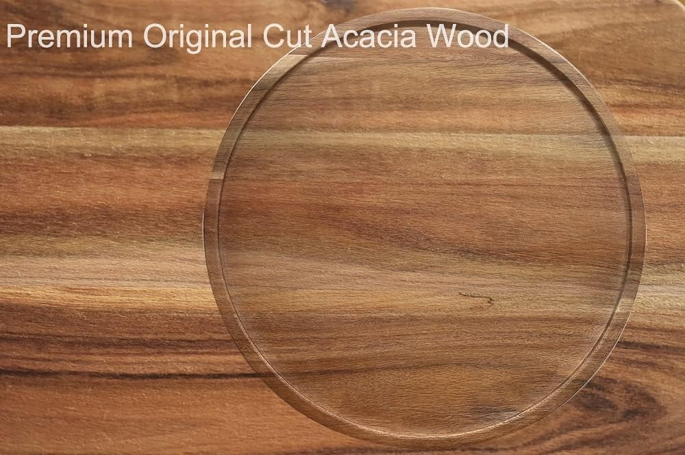 Elegant 14 Inch Acacia Wood Lazy Susan - Durable Kitchen Turntable Organizer