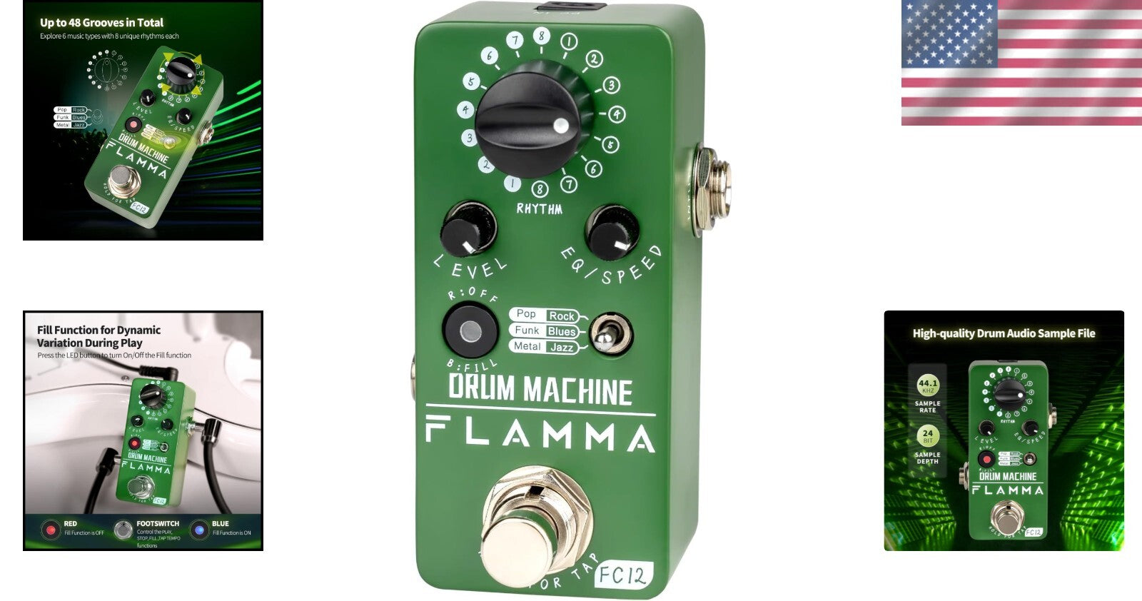 Metal Drum Machine Guitar Pedal with 48 Grooves & Real-Time Fill Function