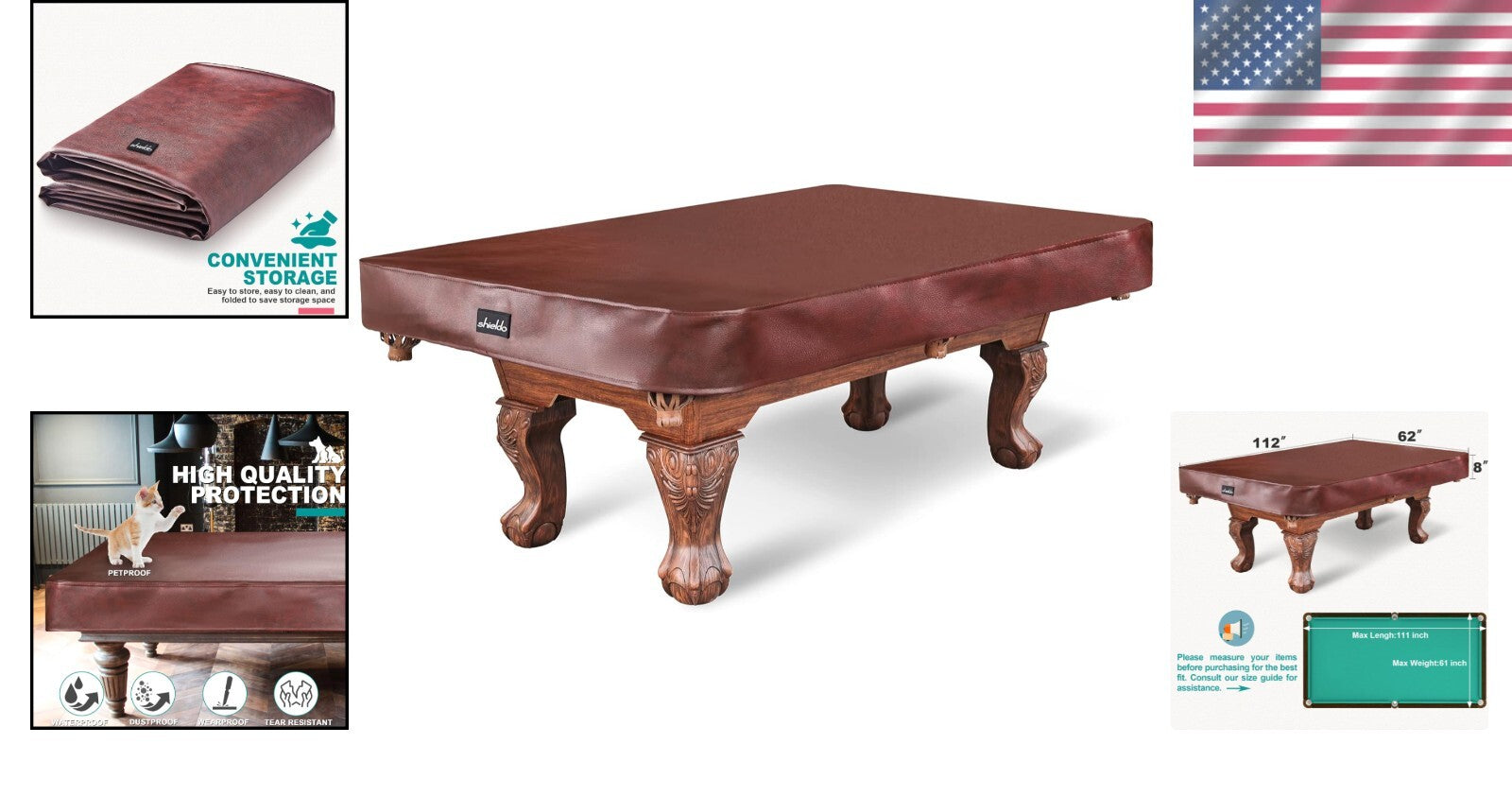 Eco-Friendly Waterproof Leatherette Pool Table Cover for Size 7 to 9 Feet