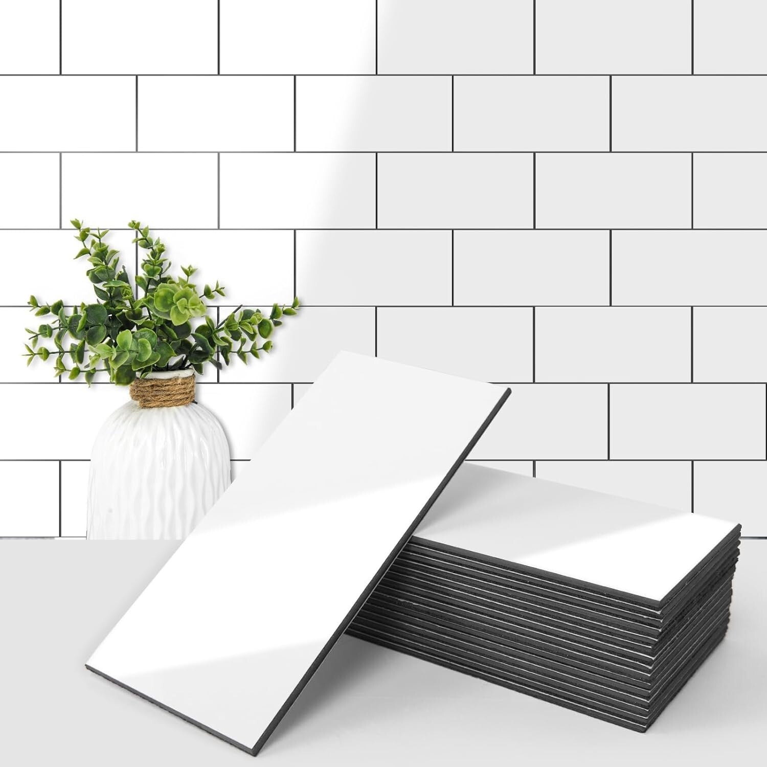 DIY Glossy White Subway Tile – 3" x 6" Peel and Stick Wall Tiles for Kitchens