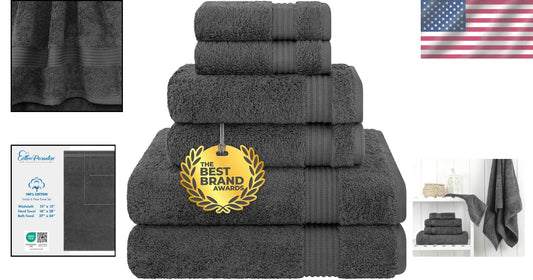 Charcoal Grey 6-Piece Luxury Bath Linen Set - 100% Cotton Super Absorbent