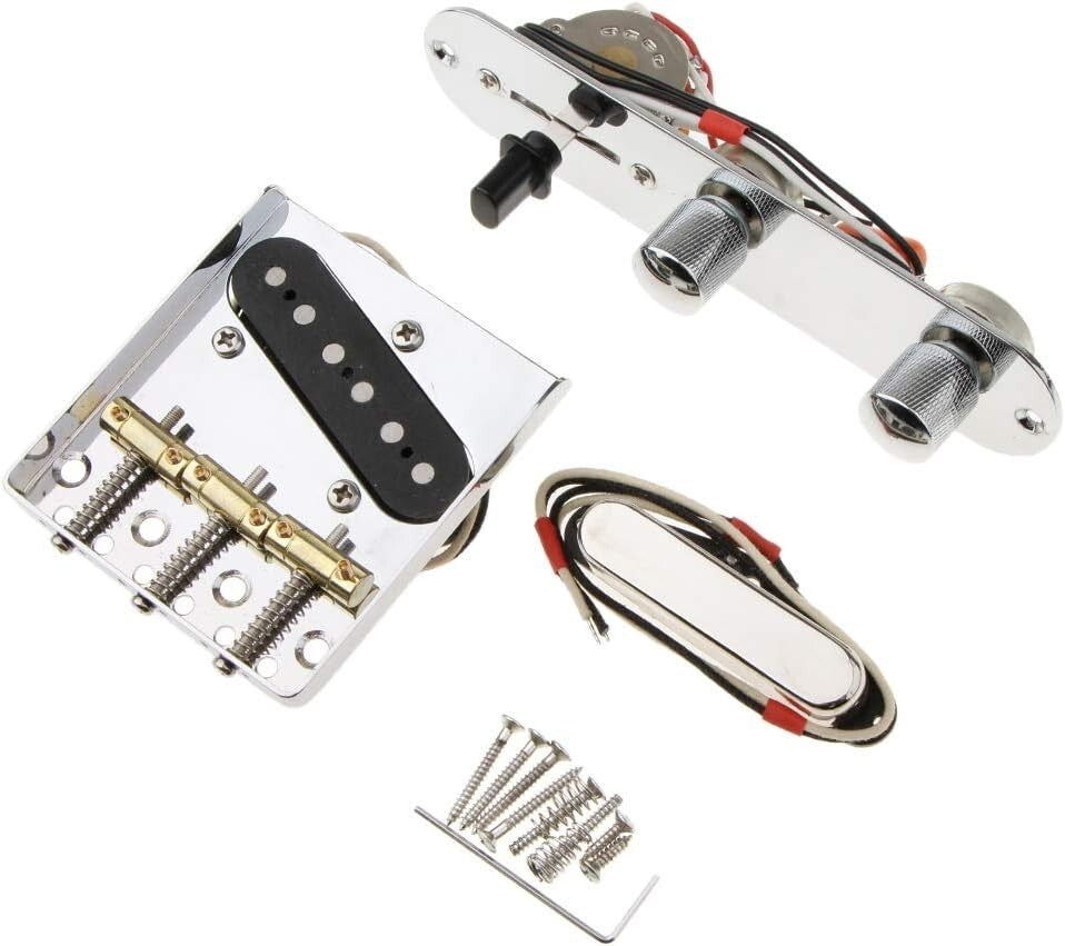 Telecaster-Style Guitar 6-Saddle Bridge Set with Chrome Control Plate and Pickup