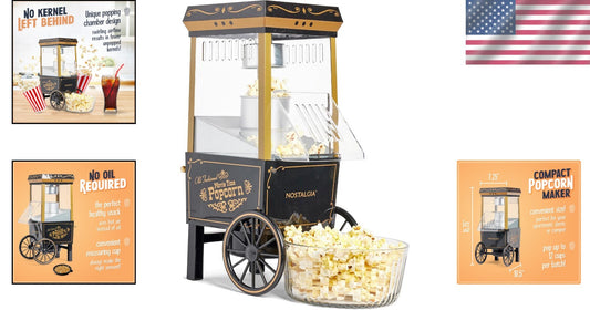 12-Cup Oil-Free Vintage Popcorn Maker - Perfect for Parties and Movie Nights