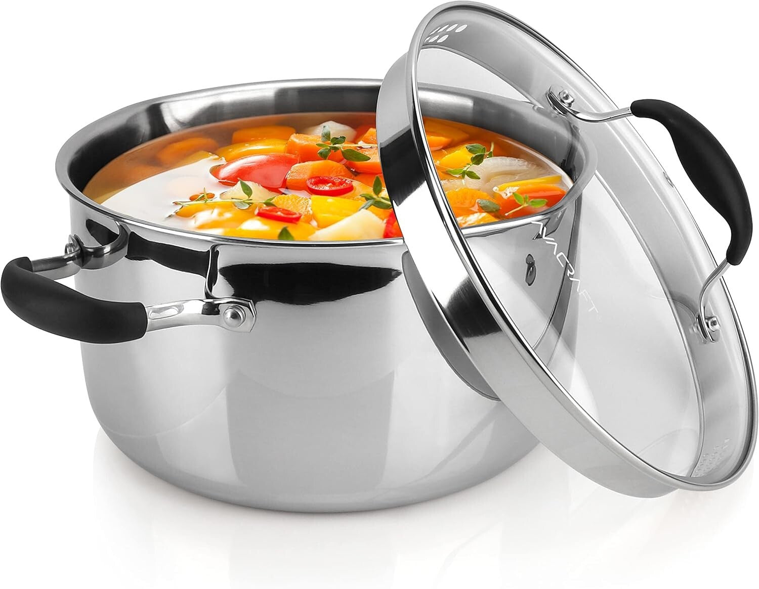 Durable 6 Qt Stainless Steel Stockpot with Easy Strainer Lid - Induction Safe