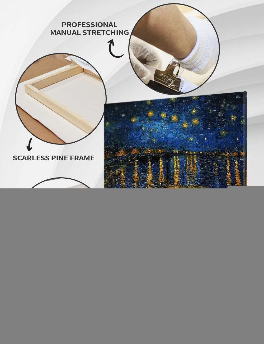 Stunning Starry Night Over The Rhone Canvas Wall Art - 30x24 with Hanging Tools