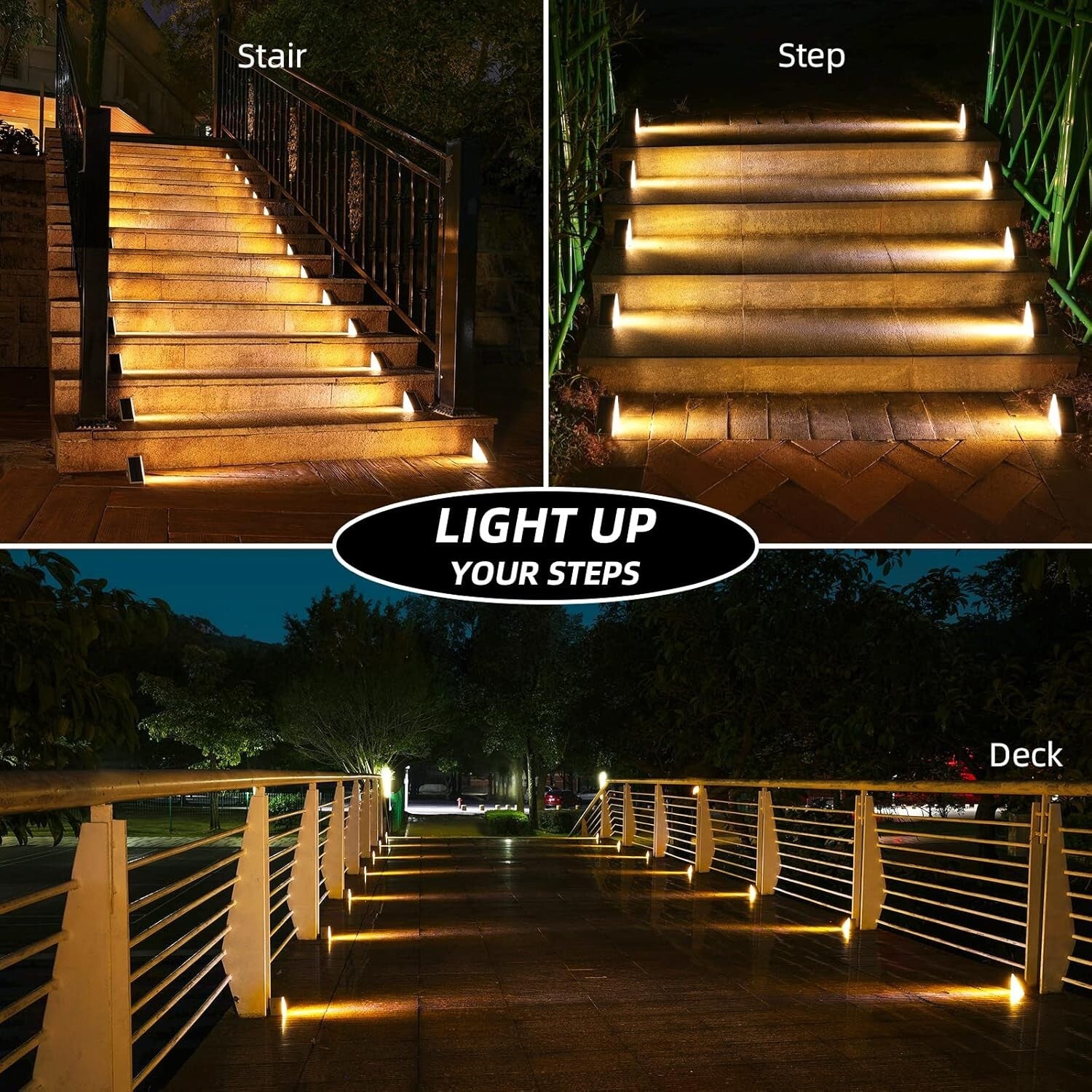 Energy-Efficient IP67 Solar Step Lights - 12 Pack Automatic Warm White Lighting