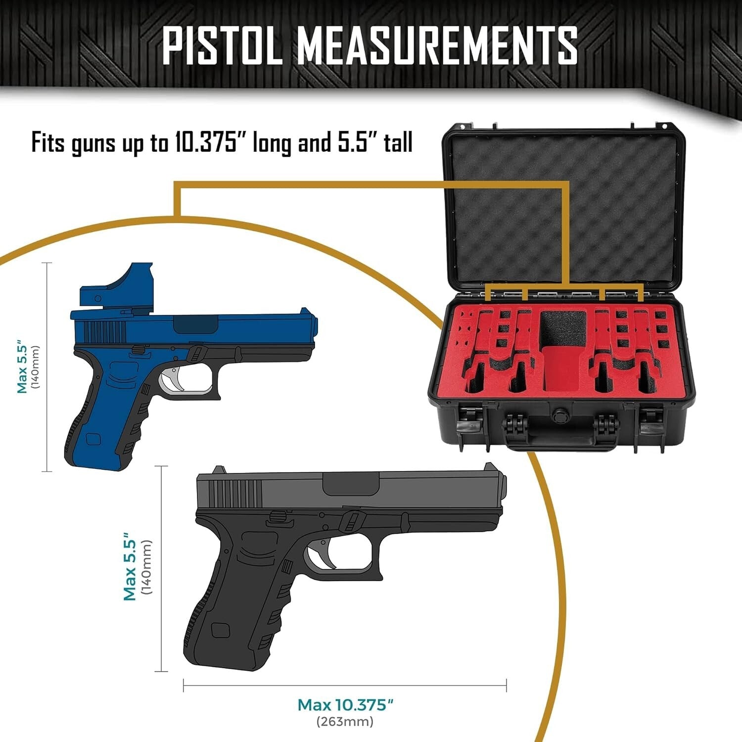 4 Pistol Firearm Case with MILITARY-GRADE Foam Insert - Dustproof & Waterproof