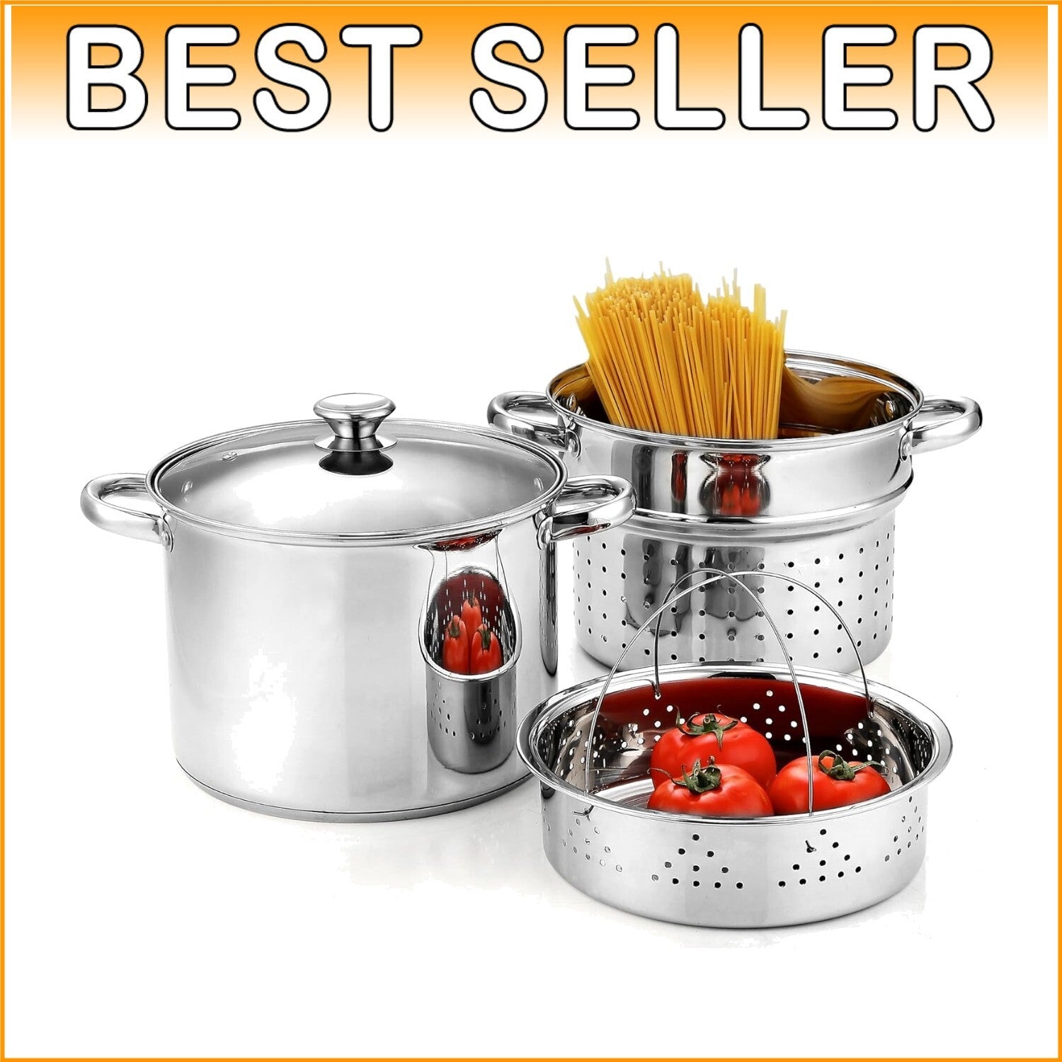 8-Quart Multifunctional Pasta & Steamer Set - Induction Ready Stainless Steel