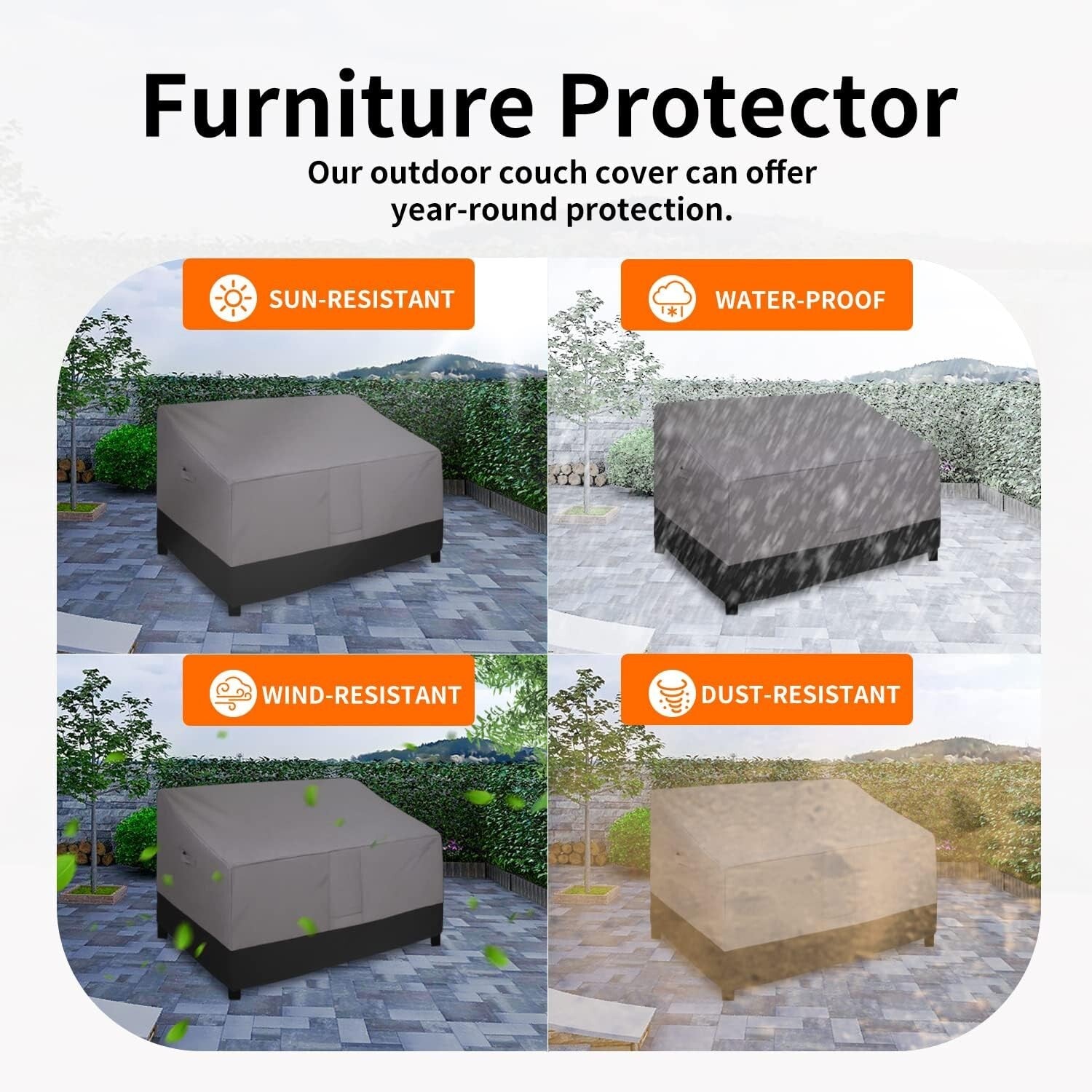 58 Inch Heavy Duty Waterproof Outdoor Couch Cover with Elastic Closure & Handles