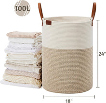 Load image into Gallery viewer, Durable 100L Laundry Hamper with Leather Handle - Portable Woven Storage Basket