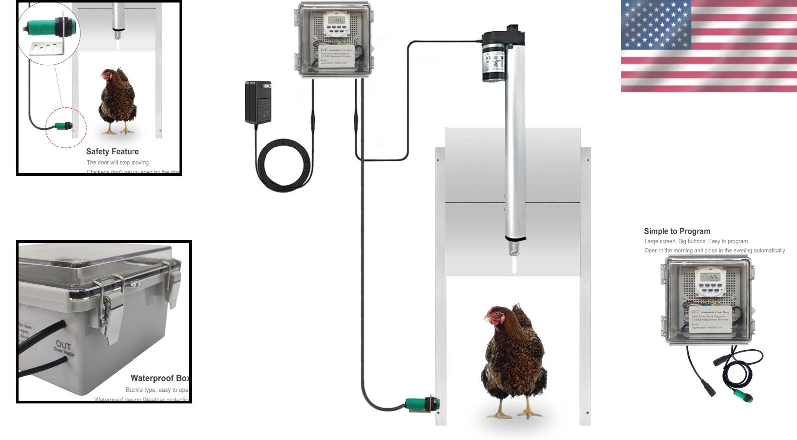 Durable Electric Chicken Coop Door Opener with Manual Control and Timer Settings
