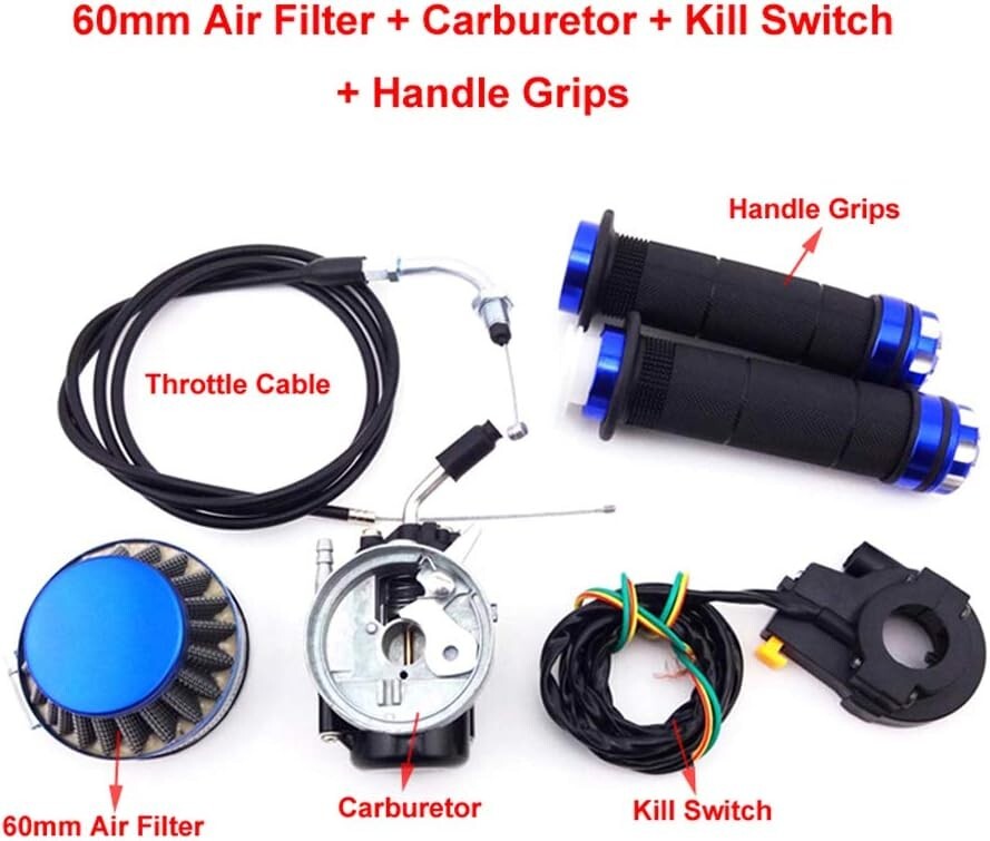 Motorized Bicycle Racing Carburetor & Blue Grip Kit - 50cc to 80cc Compatibility