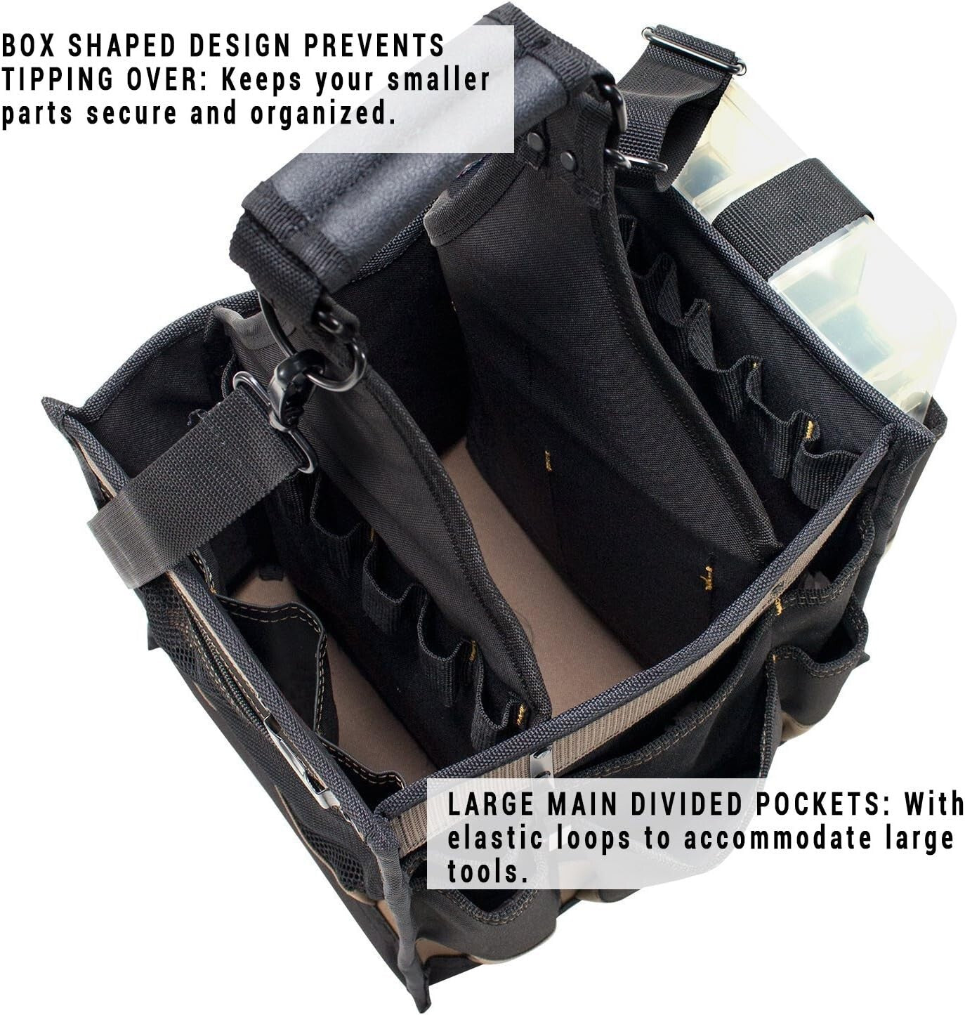 CLC Large Water-Repellent Tool Carrier with 22 Pockets & Multi-Compartment Tray