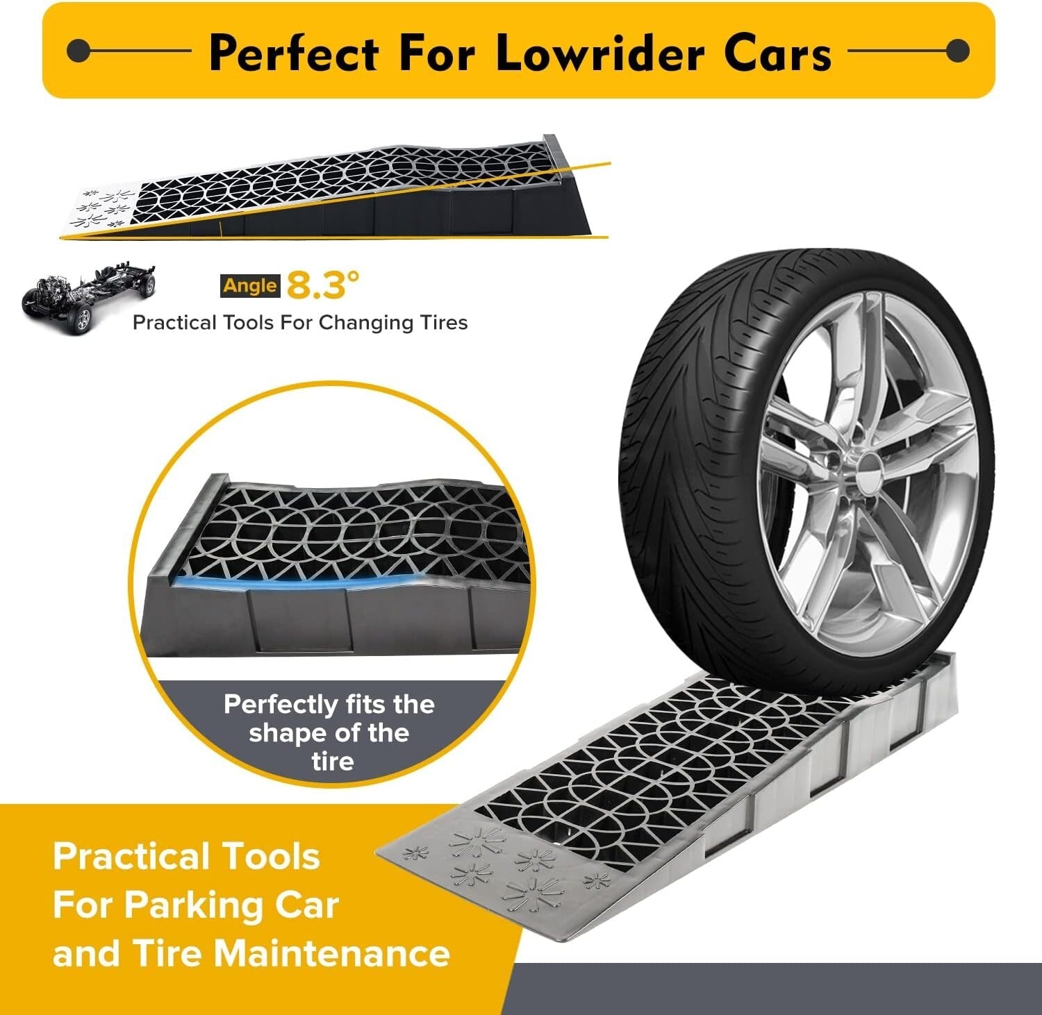 3 Ton Low Profile Car Service Ramps - Lightweight, Durable 2 Pack Set