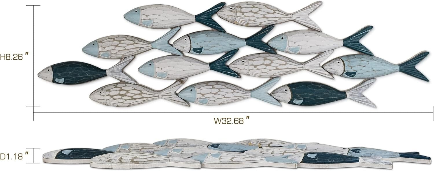 Lightweight Carved Fish Wall Art - Ideal for Beach House & Bathroom Decor