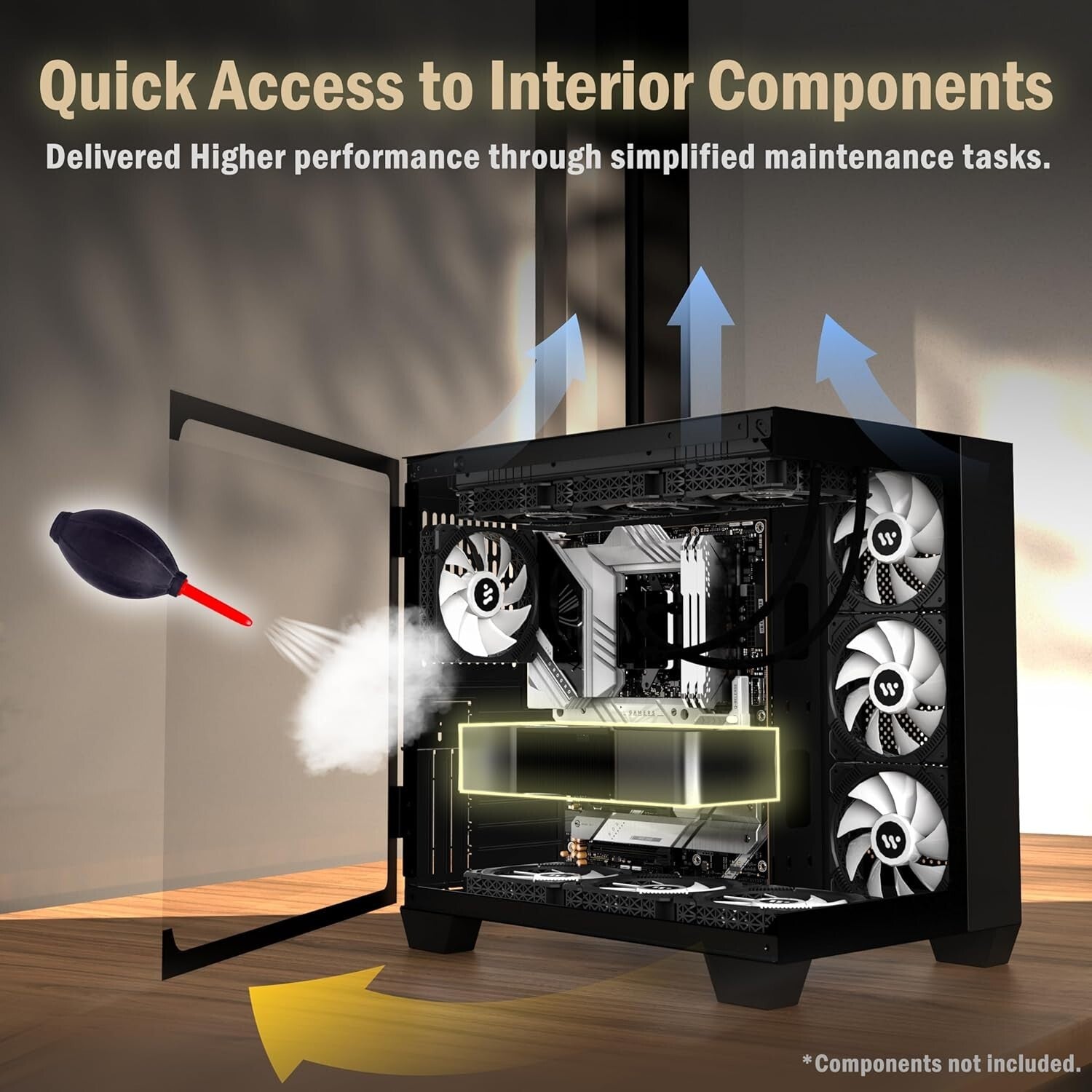 Efficient Mid-Tower Gaming Case: 9 ARGB Fans, Dual Glass, 360mm Radiator Support
