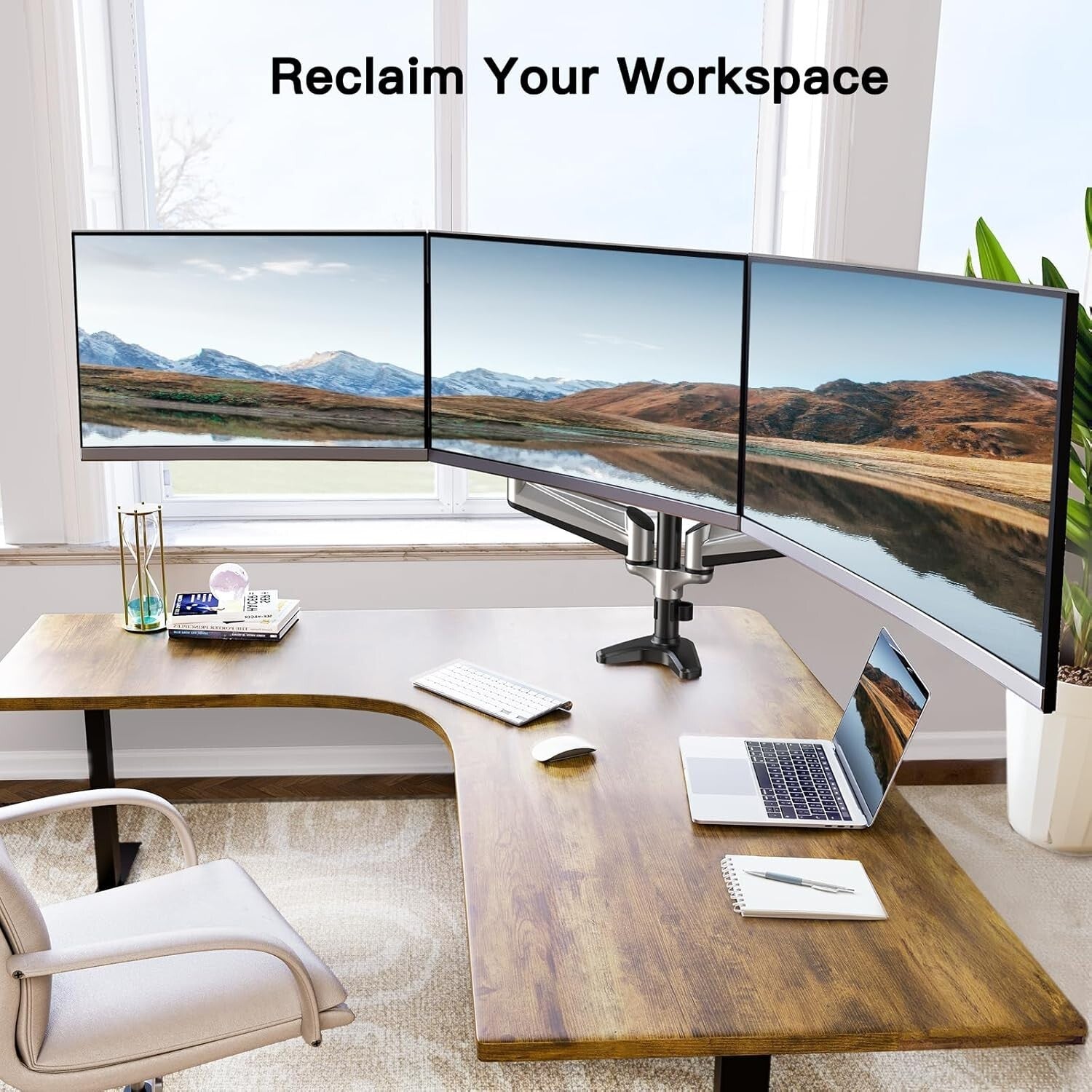 Versatile Articulating Triple Monitor Stand for Flat/Curved Screens - Easy Setup