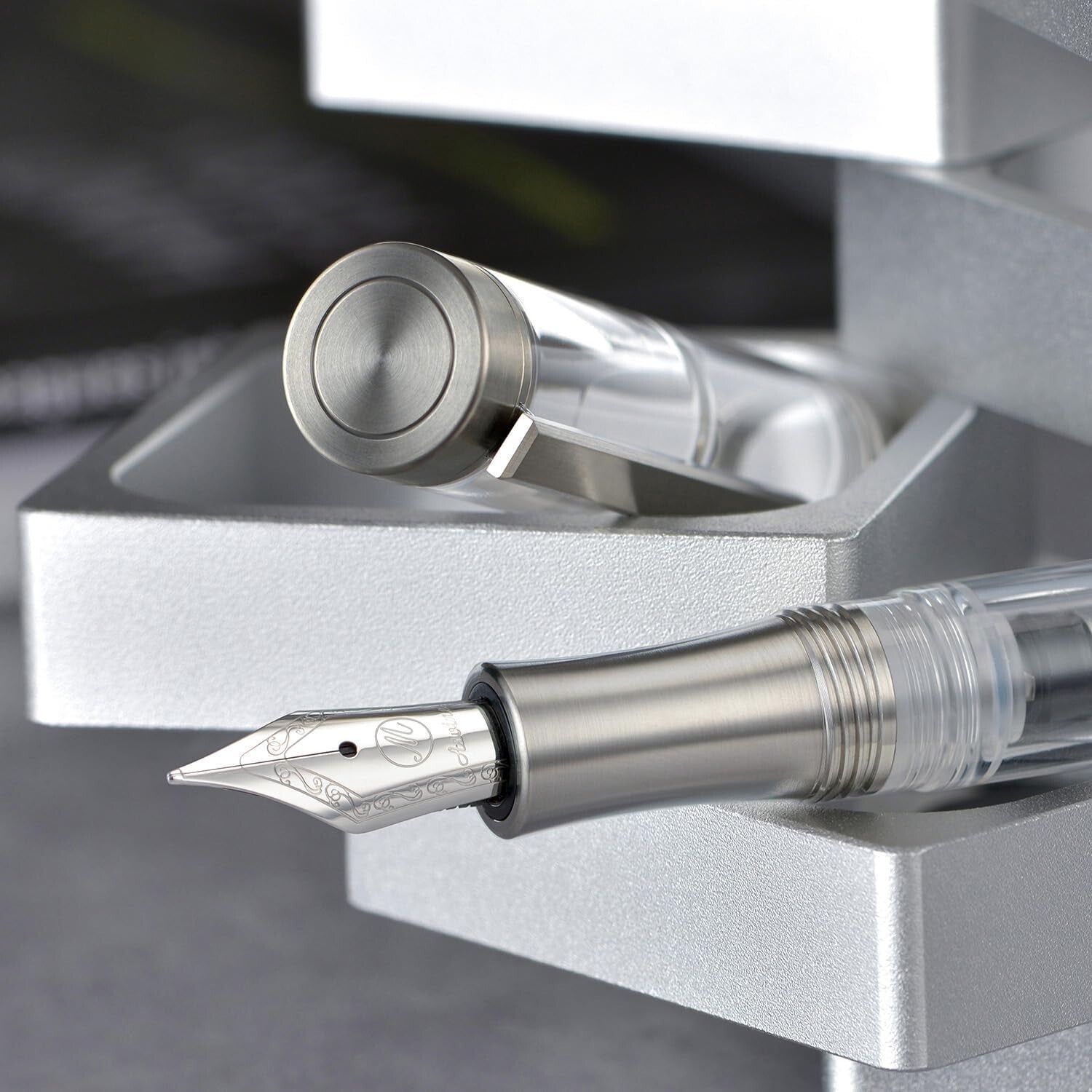 Elegant Clear Acrylic and Titanium Fountain Pen with Extra Fine Writing Tip